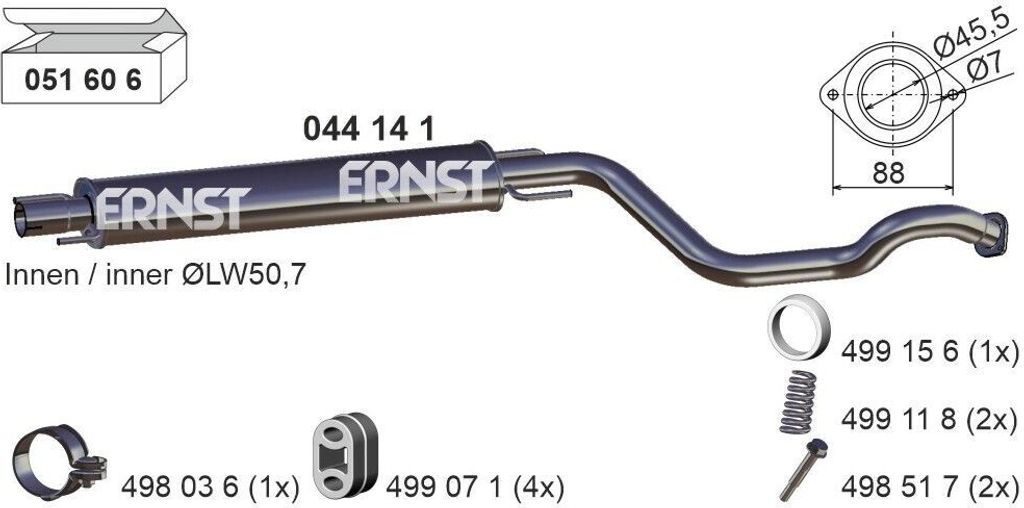 ERNST 044141 Mittelschalldämpfer Schalldämpfer für OPEL Zafira A (T98)
