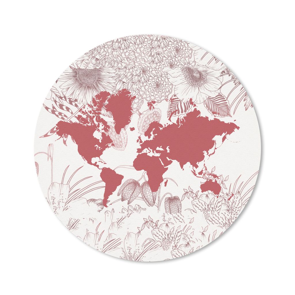 MuchoWow Mauspad Mousepad Weltkarte - Blume - Rosa 30x30 cm - Mousepads - Maus Mat - Pad - Mausunterlage - Tischunterlage - Schreibtischmatten