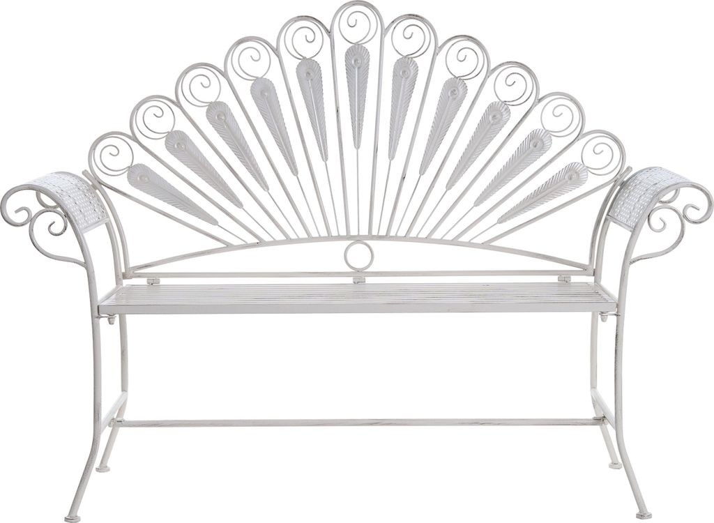 BELIANI Gartenbank Cremeweiß Eisen Antik-Optik Pfauen-Design Romantischer Französischer Stil Klappbar Garten Outdoor Terrasse Sitzbank mit Armlehnen