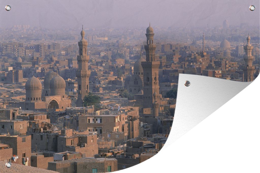 MuchoWow 90x60 cm Outdoor-Poster Gartendeko Sichtschutz Garten Poster für den Garten Lila Töne am Himmel über Kairo, Ägypten