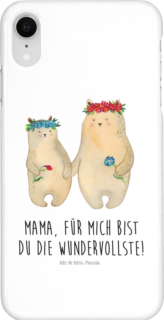 Mr. & Mrs. Panda Iphone XR Handyhülle Bären mit Blumenkranz - Weiß - Geschenk, Premium Kunststoff, Muttertag, Handy Case, Kinder, Lieblingsmensch