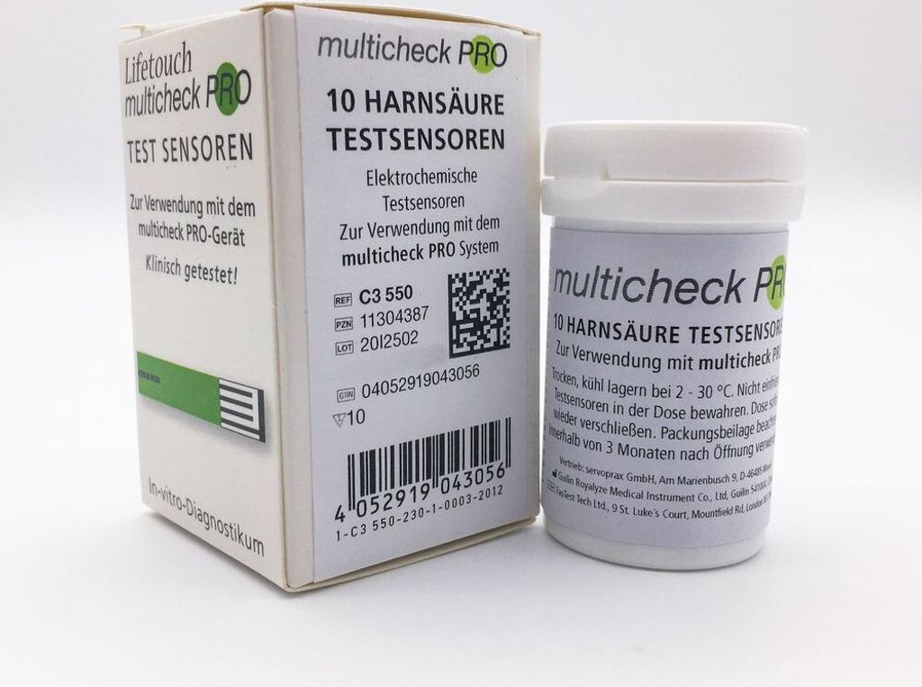 Multicheck PRO Harnsäuren-Sensoren Pack: 10 Teste | Packung Produktbild 