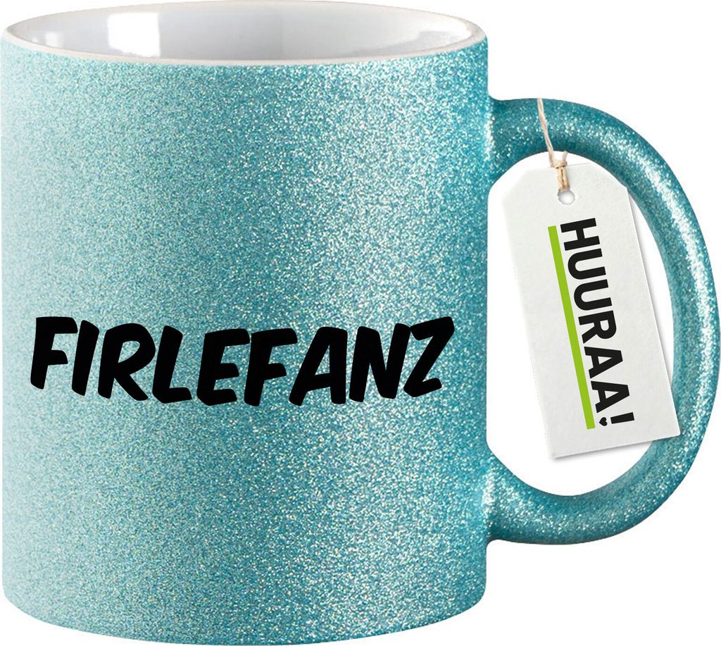 Huuraa Glitzertasse Firlefanz Schriftzug 330ml Blau Keramik Kaffeebecher Geschenkidee