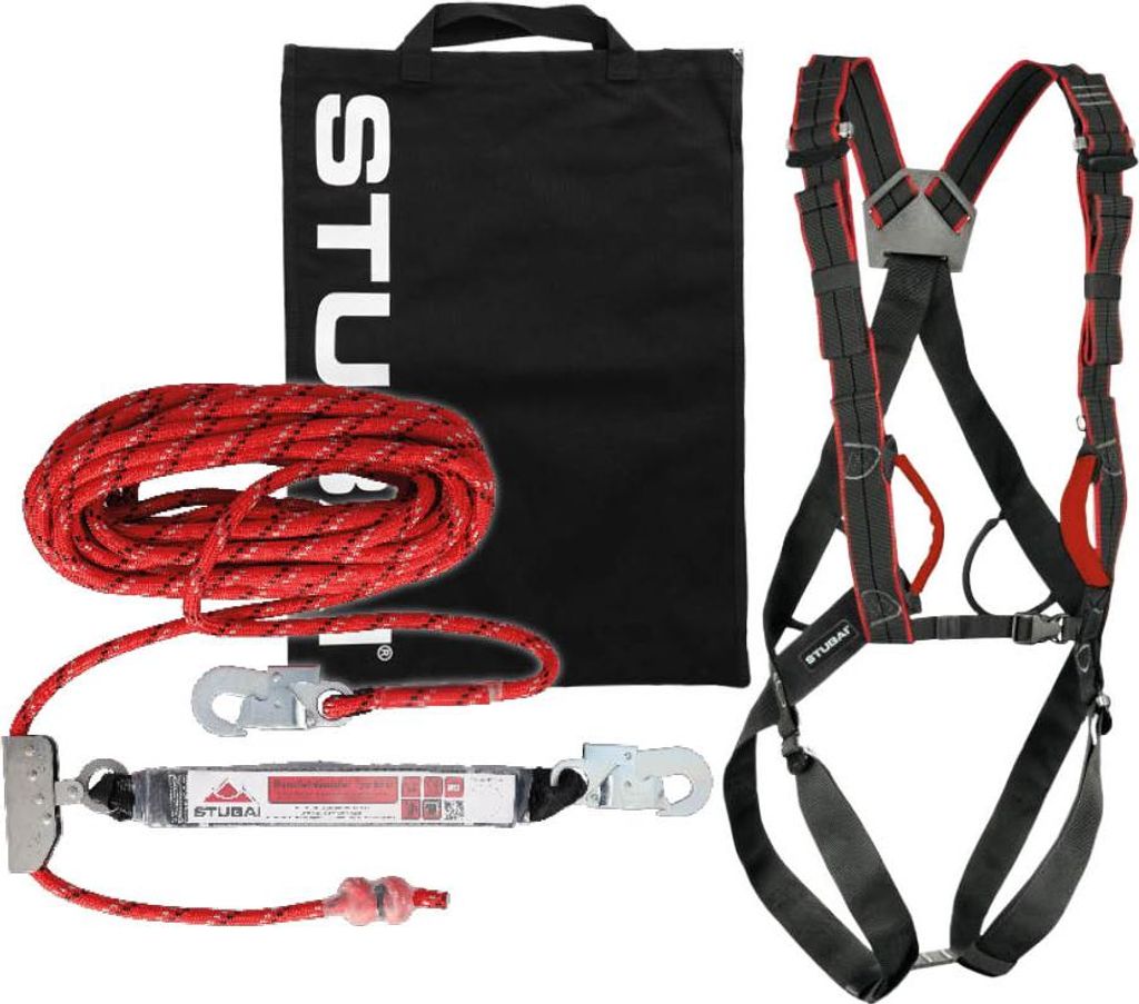STUBAI Dachdecker-Set PSA Basic | Komplettgurt, Mitlaufendem Auffanggerät 15m Seil und Tragetasche für hohe Sicherheit und Komfort für Profiklet...