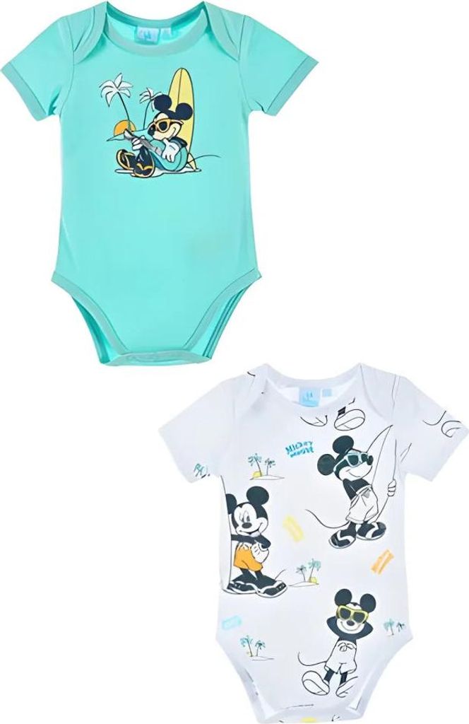 Disney Mickey Maus Baby 2er Set kurzarm Body Strampler – Bunt / 74