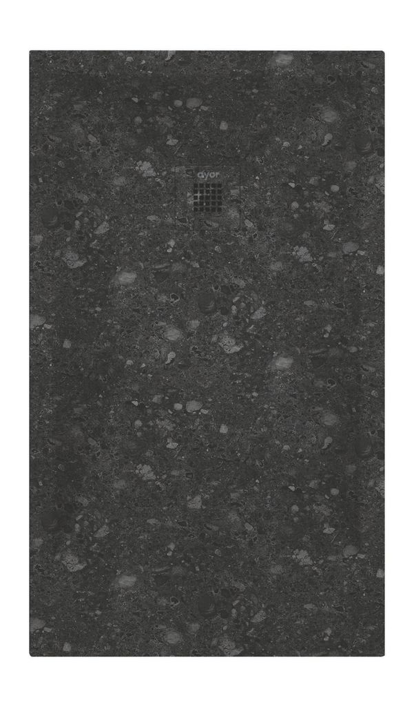 ONDEE ZEN – Duschwanne NOLA 3 – 90 x 140 x 3 – Kunstharz – Schwarz-Terrazzo – Ablauf – Zuschneidbar