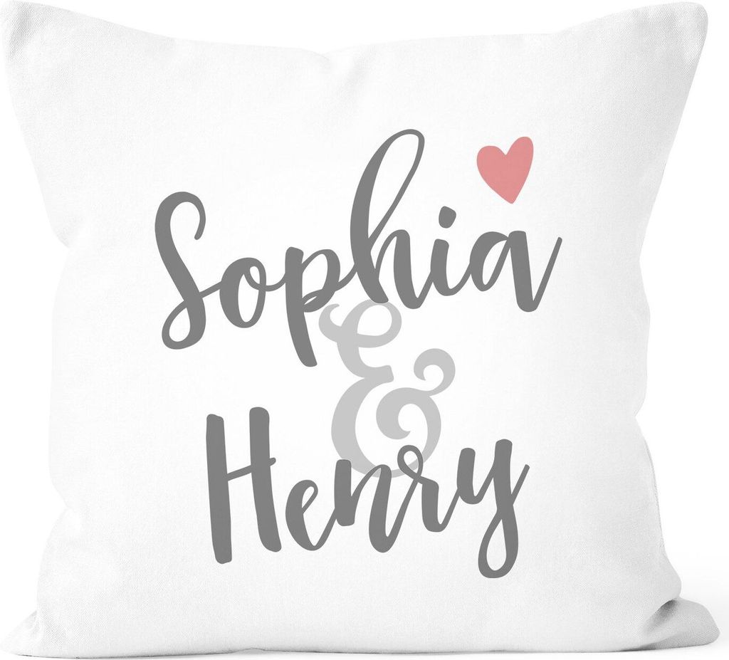 Kissen-Bezug mit Namen und Herz Kissen-Hülle Baumwolle personalisierte Geschenke Liebe Hochzeit Dekokissen SpecialMe weiß unisize