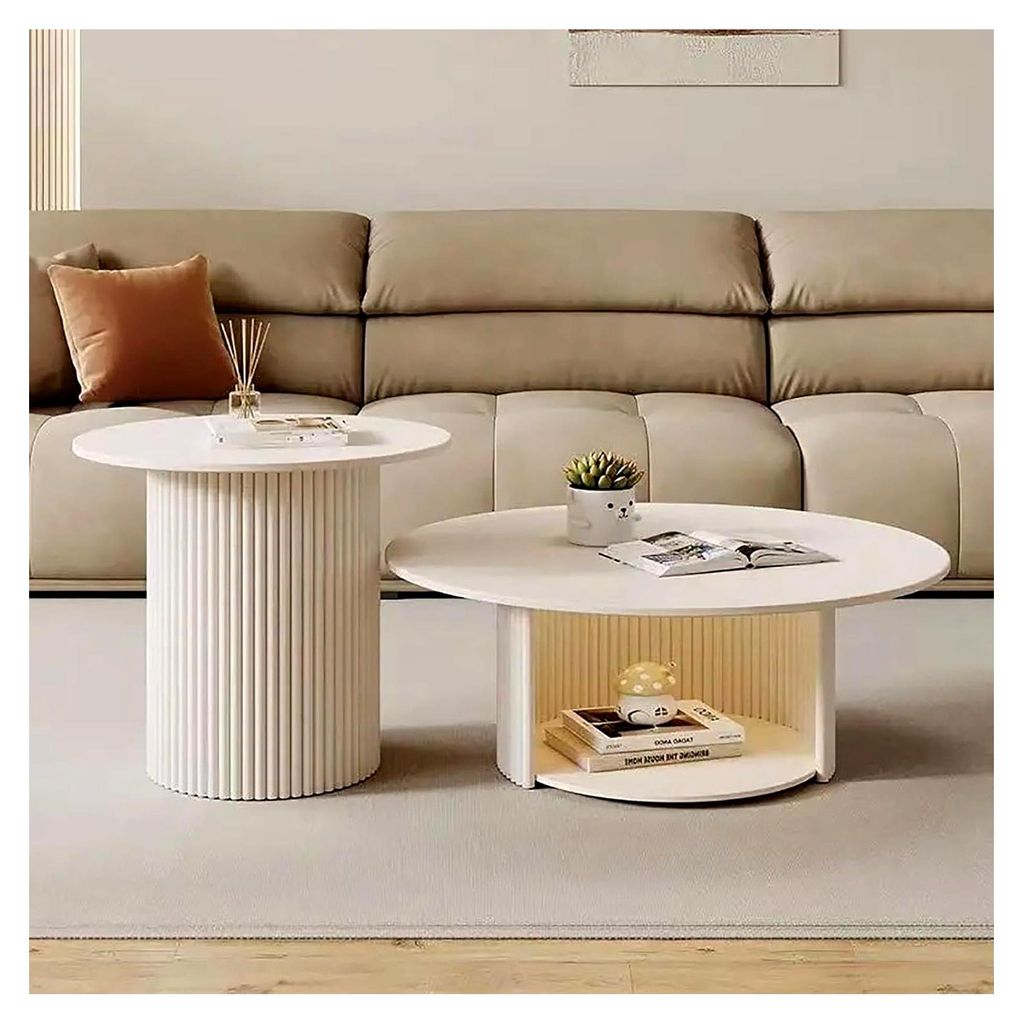 Runder Wohnzimmertisch mit Stauraum, moderner Couchtisch aus Marmor mit Stahlgestell für Wohnzimmer und Büro, 70x37cm