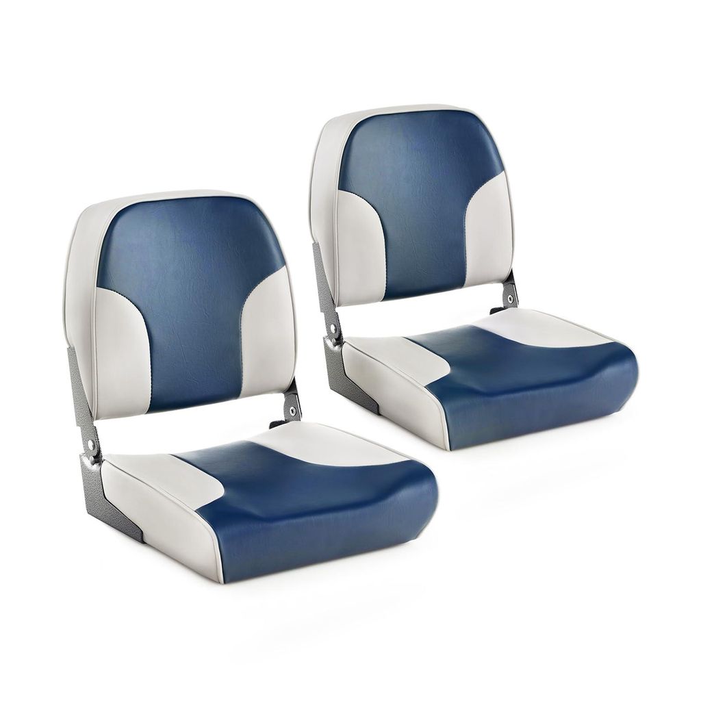 GOPLUS 2er Set Bootssitz klappbar, Bootsstuhl mit gepolstertem Sitz & Rücklehne, wasserdichter Steuerstuhl mit Aluminium-Rahmen, Weiß+Blau