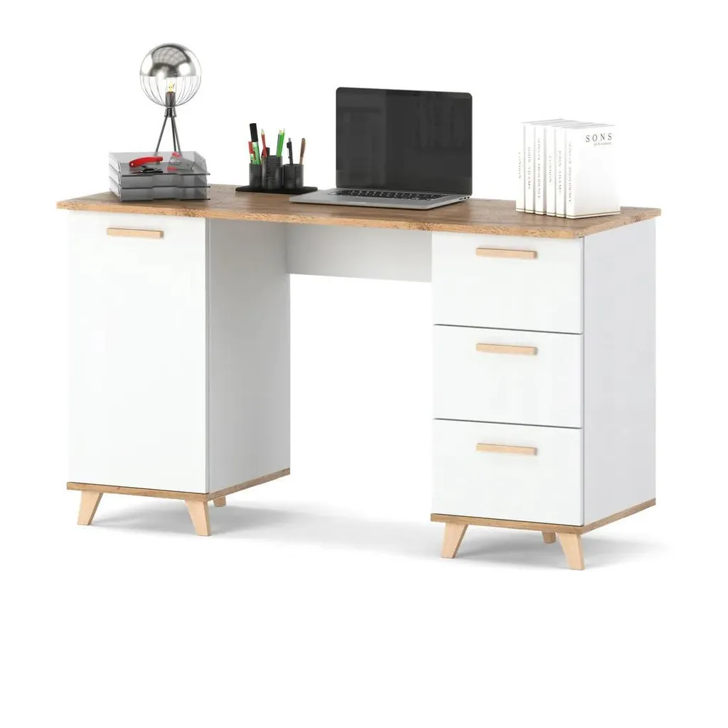 Bureau enfant 138 cm moderne avec rangement 3 tiroirs pour chambre