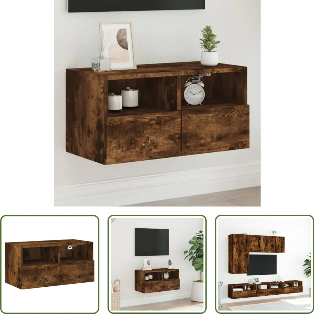 The Living Store mobile TV a parete rovere fumé 60x30x30 cm materiale legno