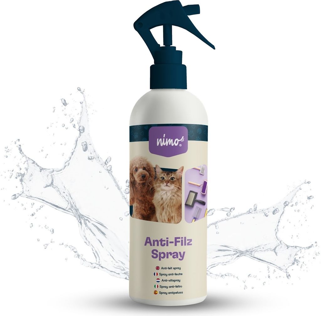 nimo Anti Filz Spray | für Hunde, Katzen & Haustiere | Entfilzungsspray löst Verfilzung & Knoten im Fell | leichtere Kämmbarkeit, Fellpflege, ...