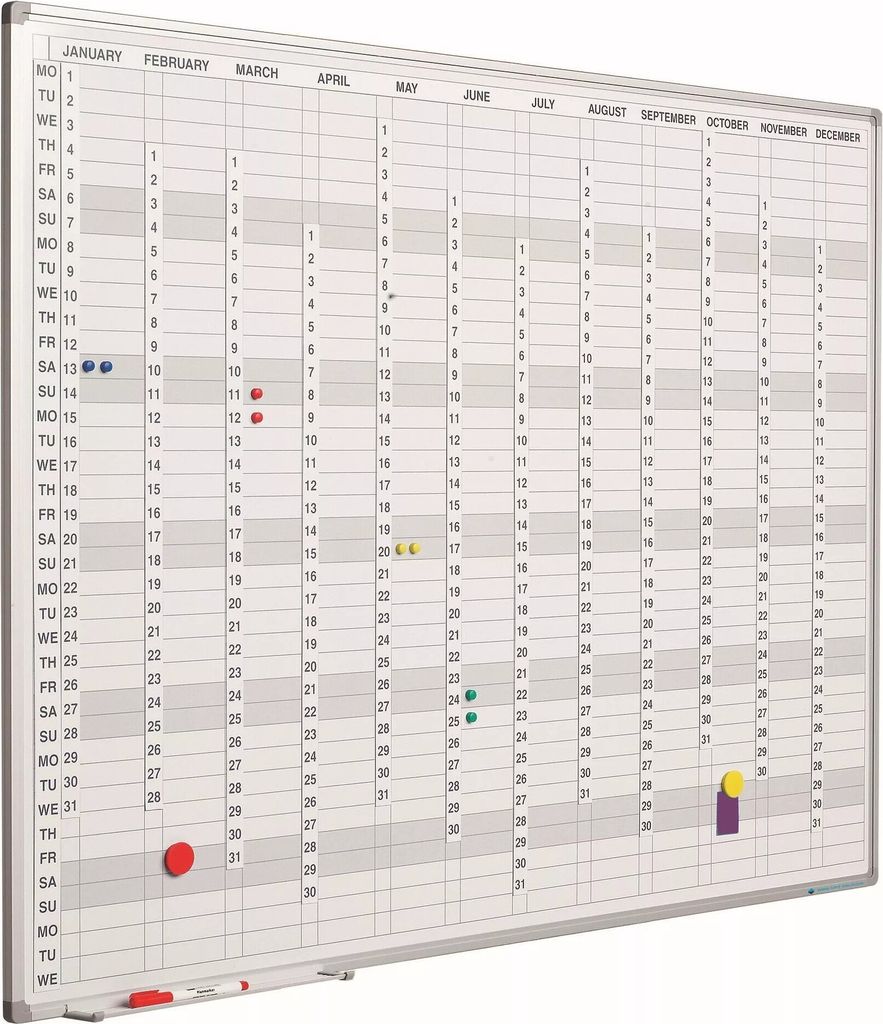 Whiteboard PRO Florentino - Emaillierter Stahl - Inkl. Monats-/Tages-/Zahlenstreifen - Wochenplaner - Monatsplaner - Jahresplaner - Magnetisch - We...