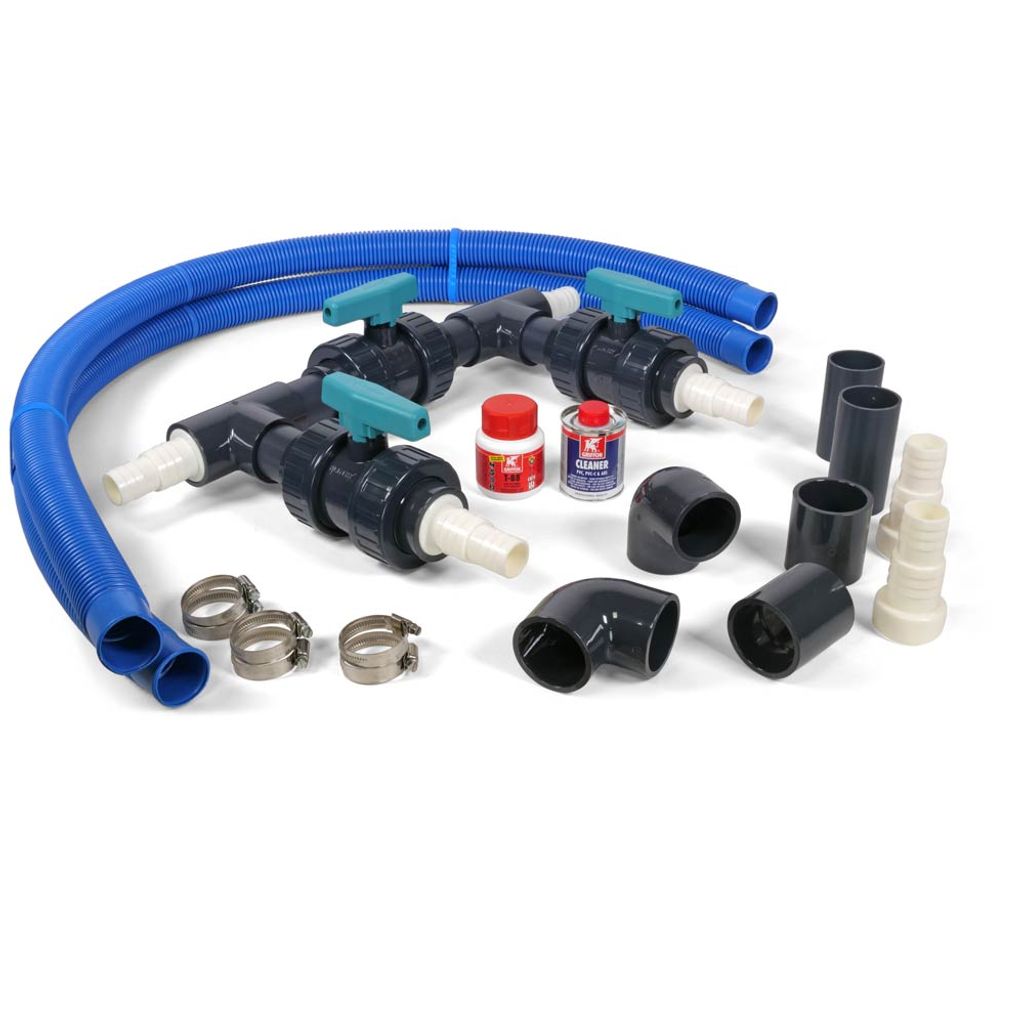 Poolomio Bypassventil-Set Premium Für Pool-Wärmepumpen – 50 Mm Verrohrung – Inkl. Kugelhähne, T-Stücke, Rohre, Kleber, Reiniger, Schlauchschellen & Tüllen