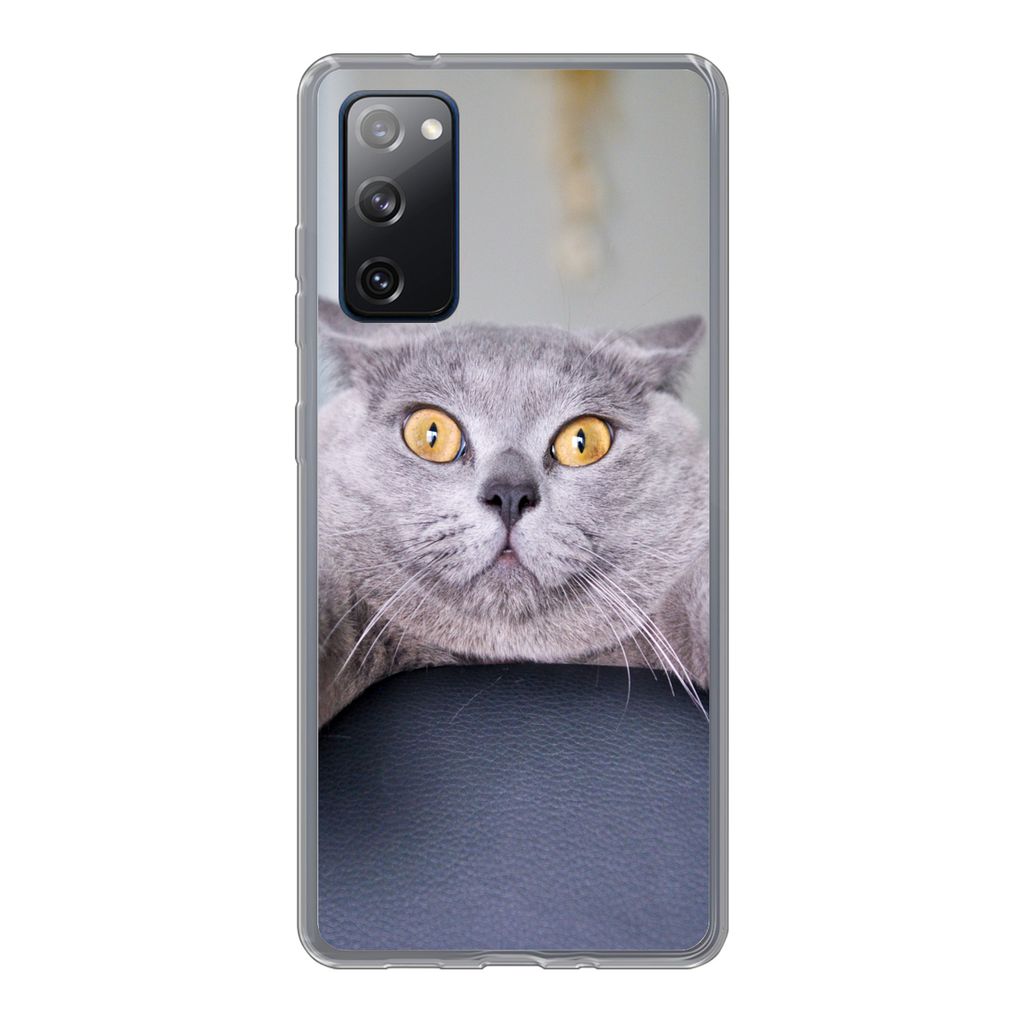 MuchoWow Handyhülle Schutzhülle Hülle für Samsung Galaxy S20 FE Katze - Angst - Stuhl Silikon Softcase Handy Hülle - Abdeckung
