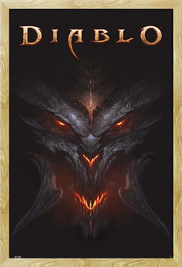 Poster Diablo Démon sous cadre en verre acrylique et profilé hêtre