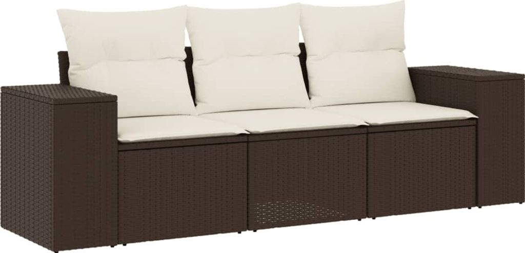 vidaXL 3-tlg. Garten-Sofagarnitur mit Kissen Braun Poly Rattan