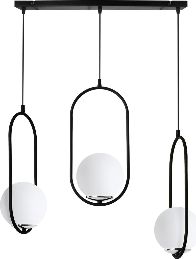 Luna Pendelleuchte Schwarz Chrom – 3 flammig mit weissem Schirm E14