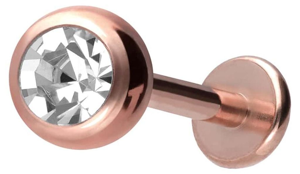 Ohrpiercing, Nasenpiercing Titan Labret mit Innengewinde KRISTALL RoséGold Stablänge: 8mm + Stabstärke: 1,2mm + Kugelgröße: 4mm