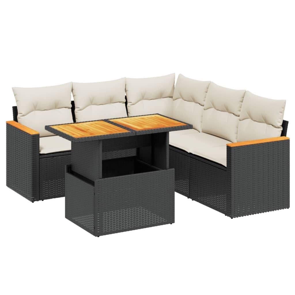 SYFAX 6-tlg. Garten-Sofagarnitur mit Kissen Schwarz Poly Rattan