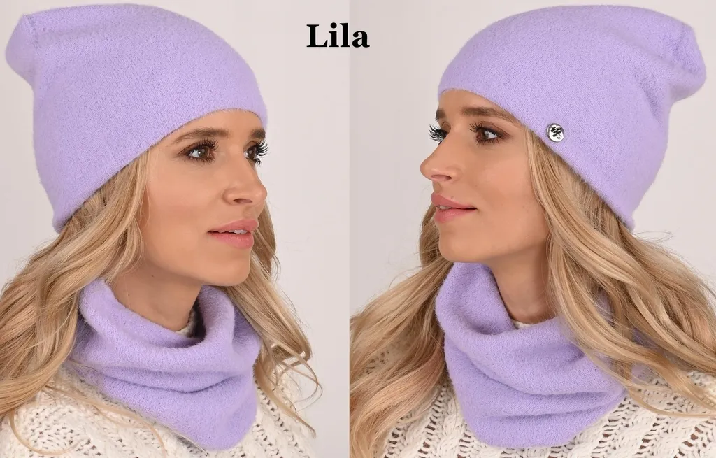 Set Invernale Viola Berretto e Sciarpa Alpaca Donna Mod. AL1 - 3