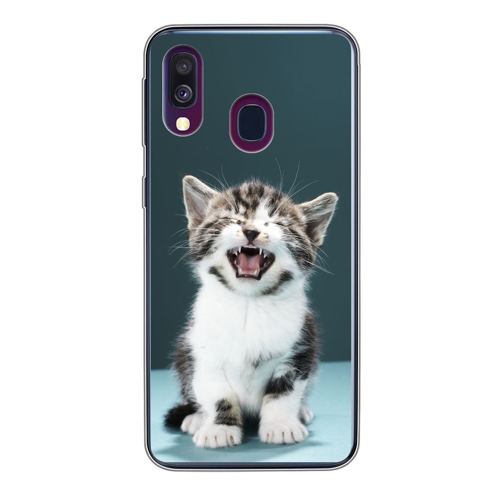 MuchoWow Handyhülle Schutzhülle Hülle für Samsung Galaxy A40 Katze - Kätzchen - Miau Silikon Softcase Handy Hülle - Handy-Tasche