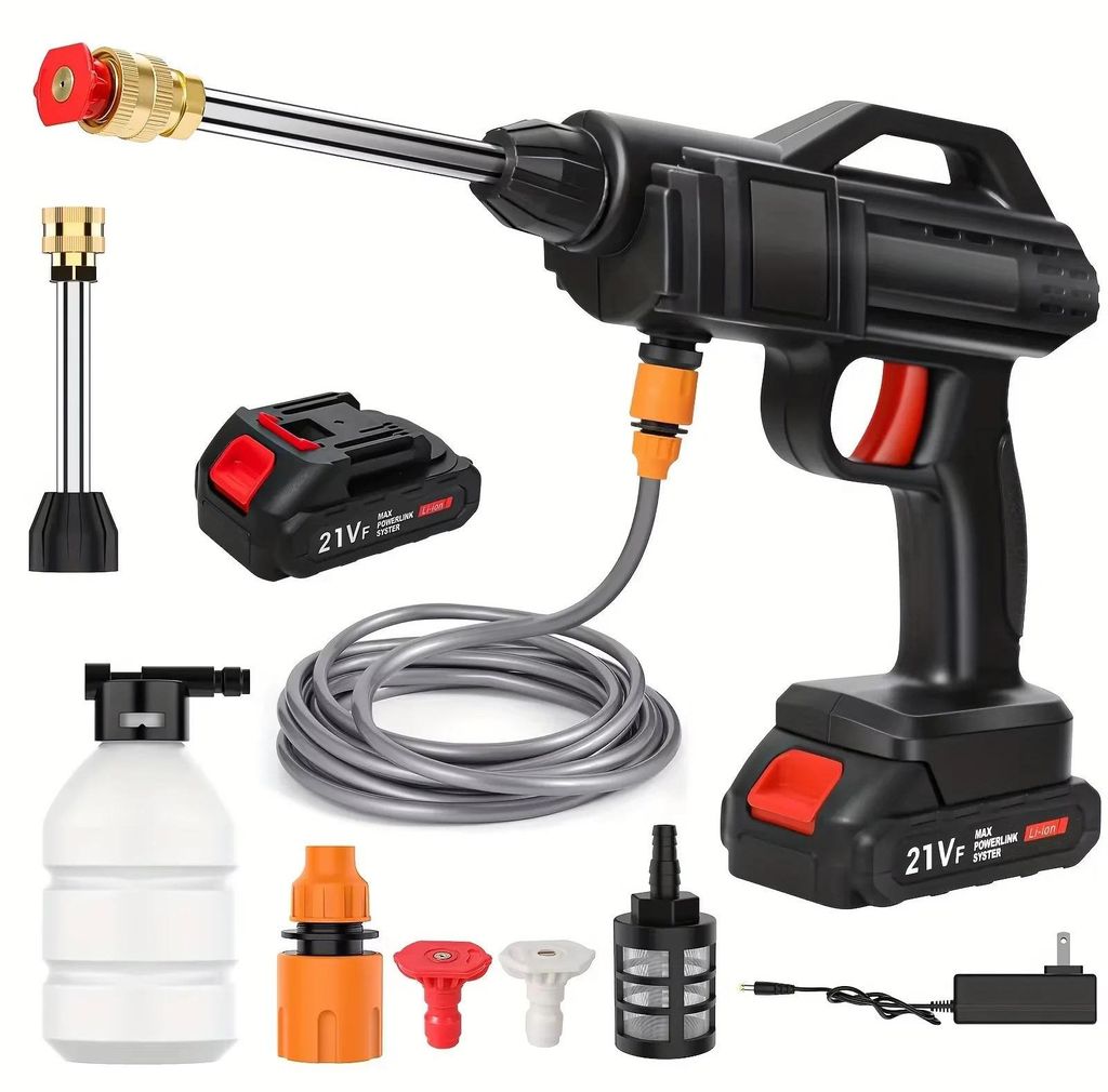 Akku Hochdruckreiniger - Handgerät Wasserpistole - 600W 30 bar - 18V System - Für Garten & Auto - Mit 1 Akku