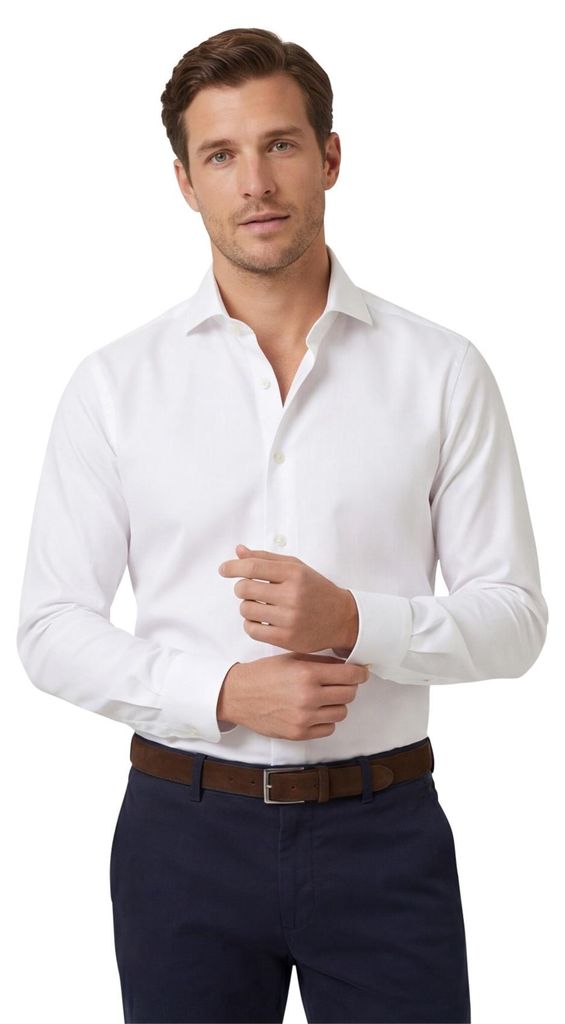 Profuomo weißes zweilagiges Twill-Hemd uni