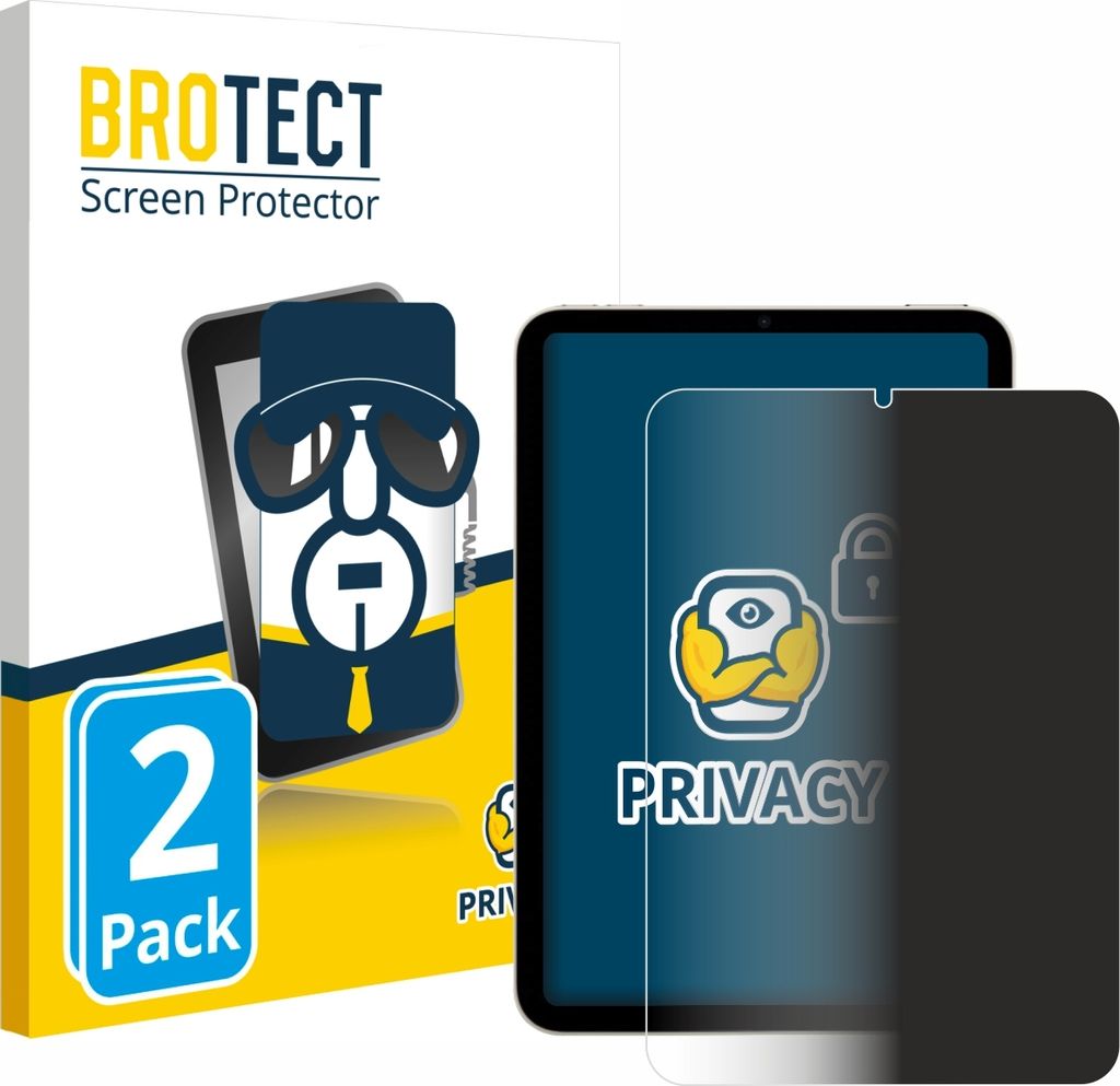 2x BROTECT Sichtschutzfolie für Apple iPad Mini 7 2024 Anti-Spy Privacy Sichtschutz Blickschutz Folie Blaulicht-Schutz