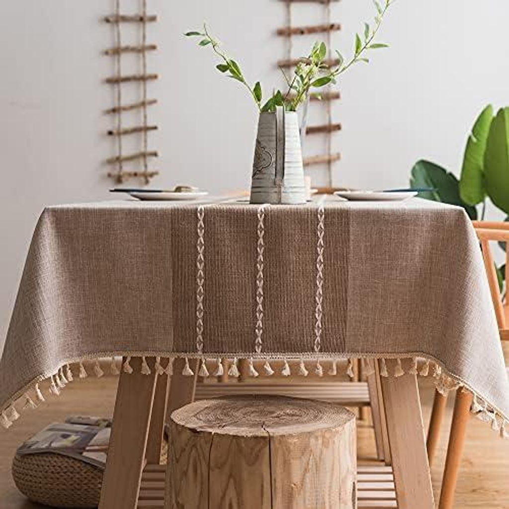 Leinen Tischdecke Baumwolle 180x140cm, Khaki Leinenoptik Tischdecke Abwaschbar Table Cloth Tischdecken Boho Rechteckig fš¹r Outdoor, Kš¹che, Ga...