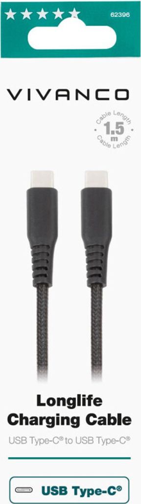 ViVanco™LongLife, 1,5 m, USB C, USB C, Schwarz Produktbild 