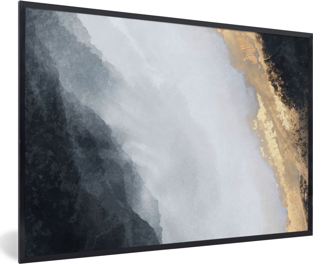 MuchoWow Gerahmtes Poster Abstrakt - Farbe - Gold - Schwarz - Marmor 90x60 cm - Poster mit Schwarzem Bilderrahmen Wandposter Rahmen Foto Bilder -...