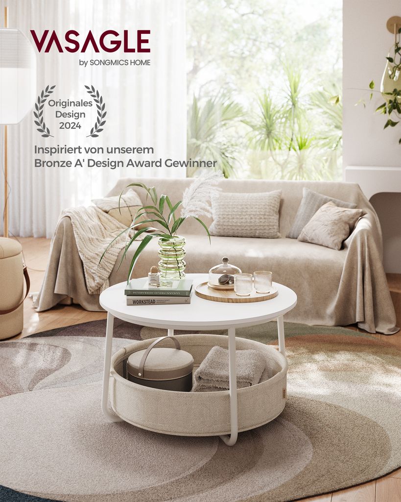 VASAGLE Couchtisch rund,  Wohnzimmertisch mit Korb aus Produktbild 3