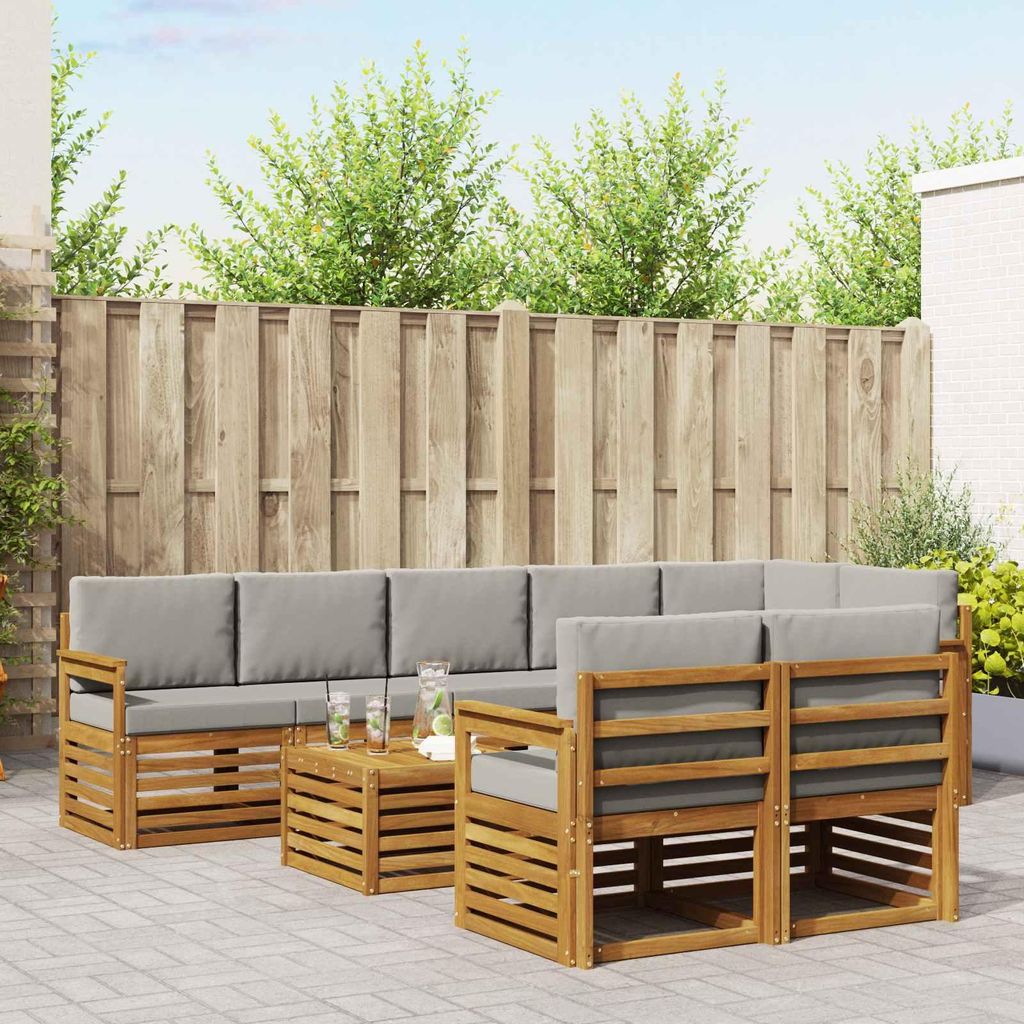 "Neues Produkt" Sofagarnituren - CLORIS - Terrassen-Sofa - 9 pcs - Natürlich und Hellgrau Massivholz Akazie - Modern Gartensofas V2034