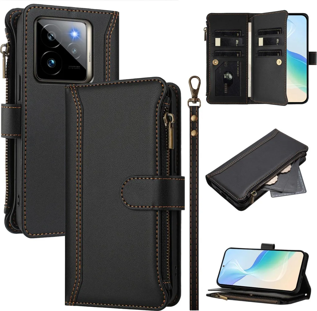 Cover Realme GT 7 Pro Racing Portafoglio Business Nero Zip e Card Holder