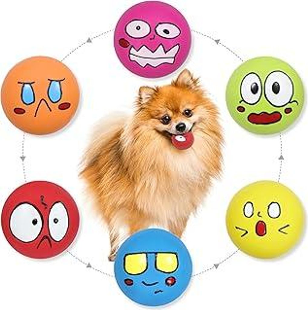 Dog Toy Quietschendes Hundespielzeug Lustiges Tier Naturkautschuk Latex Hundebälle zum Kauen Langlebig Zahnen Welpe Kleintier Hunde 6 Stück/Set