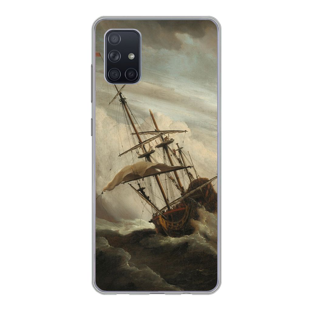 MuchoWow Handyhülle Schutzhülle Hülle für Samsung Galaxy A71 Ein Schiff auf offener See während eines Sturms - Gemälde von Willem van de Ve...