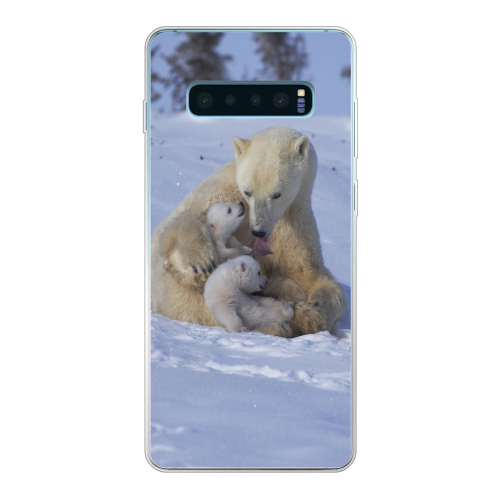 MuchoWow Handyhülle Schutzhülle Hülle für Samsung Galaxy S10 Lite Eisbären - Schnee - Weiß Silikon Softcase Handy Hülle - Schutz