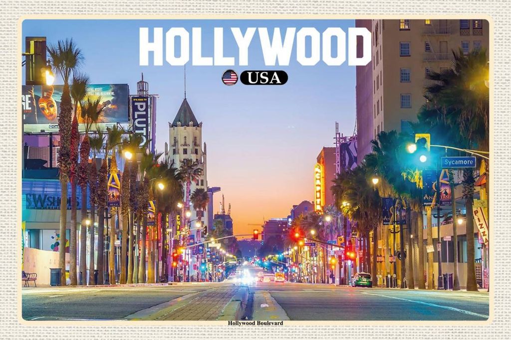 vianmo Holzschild 12x18 cm Hollywood USA Boulevard Bildmotiv Reisemotiv Abenteuer Reisen