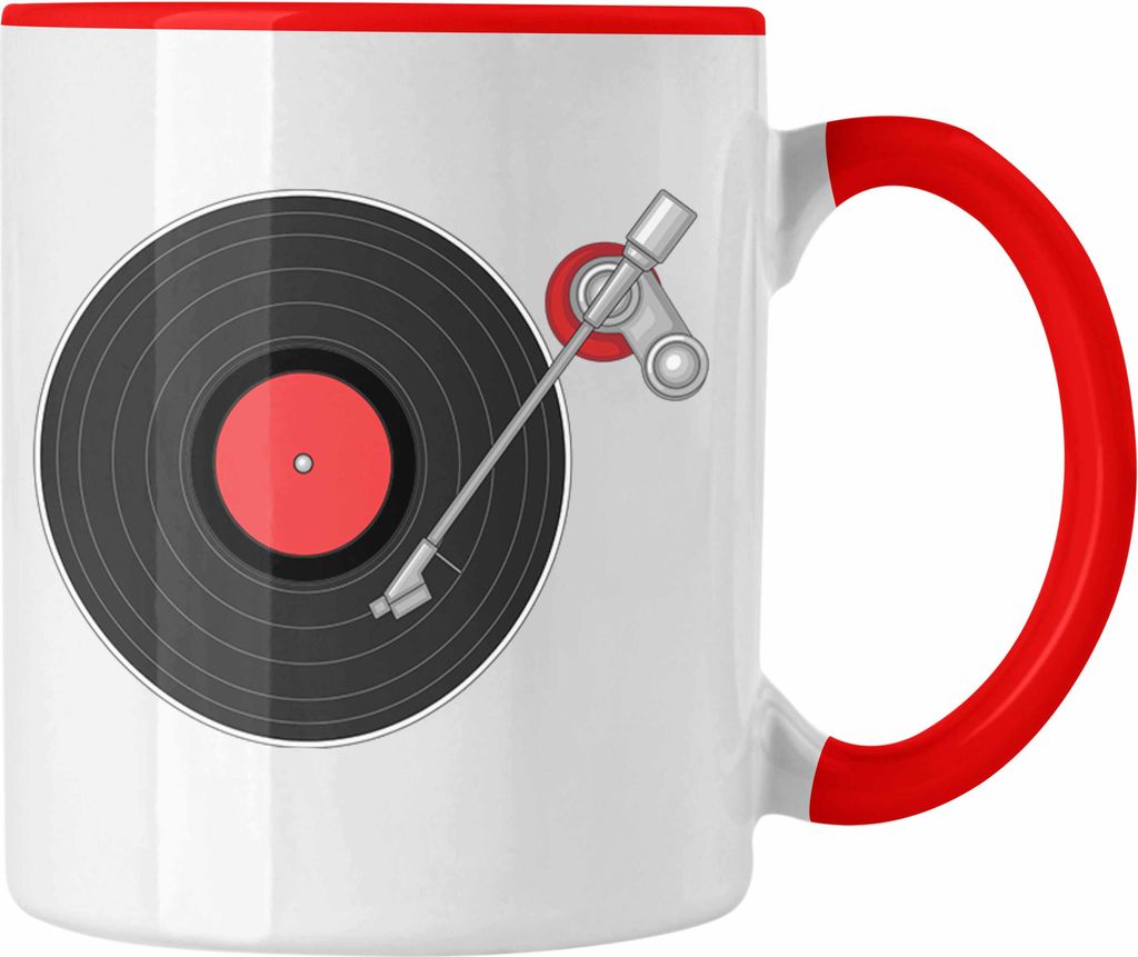 Trendation - Vinyl-Schallplatten Tasse Geschenk Schallplatte Plattenspieler Kaffee-Becher Musik Liebhaber Hifi (Rot)
