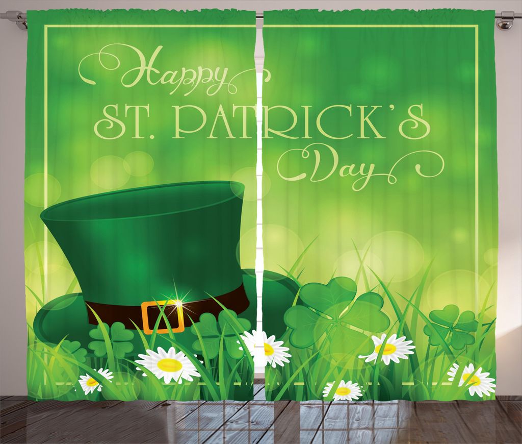 ABAKUHAUS Festlich Rustikaler Vorhang, Glücklicher Shamrock, Wohnzimmer Universalband Gardinen mit Schlaufen und Haken, 280 x 245 cm, Grün