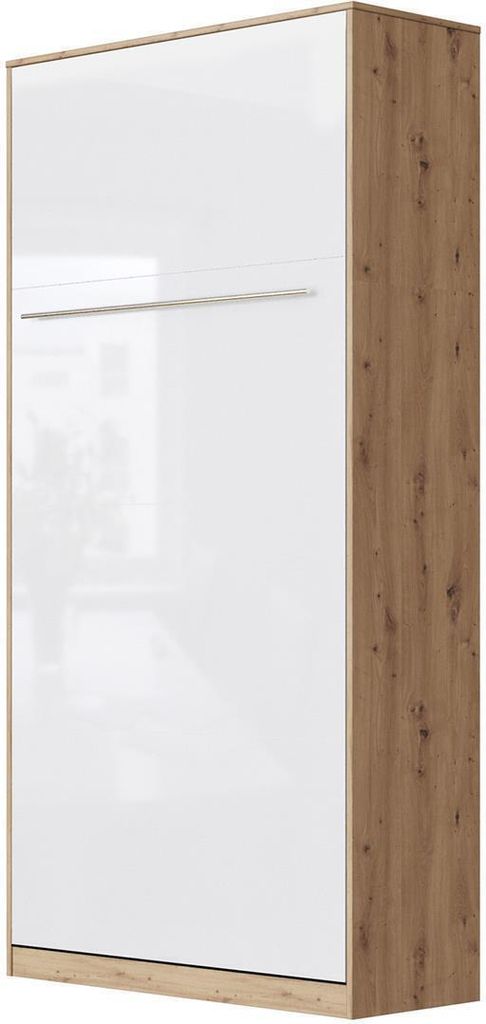 SMARTBett Schrankbett Standard Wildeiche/Weiss Hochglanz 90 Vertikal