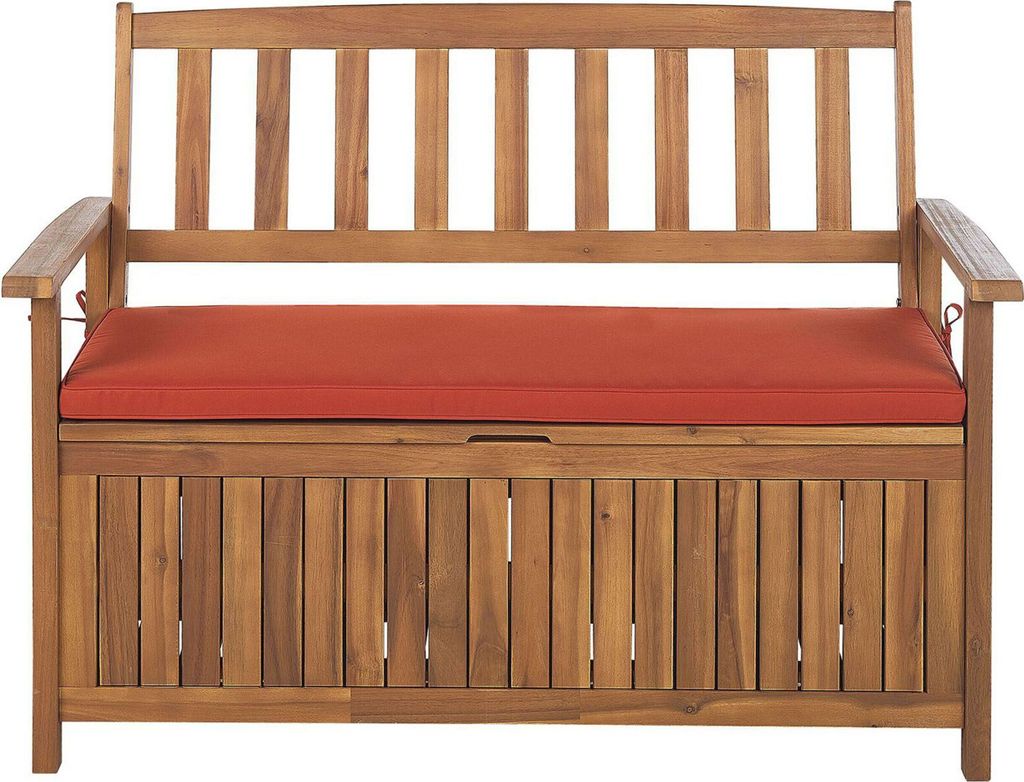 BELIANI Gartenbank Akazienholz mit Stauraum und Auflage terracotta 120 cm Gartenmöbel Garten Terrasse Wintergarten