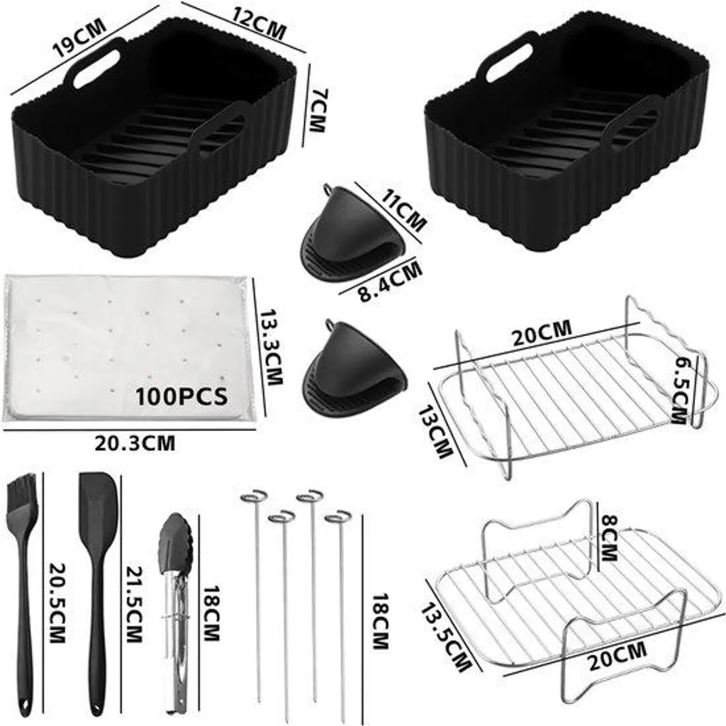 Kit Accessoires Air Fryer Universel 10 Pièces et Moule Silicone Noir