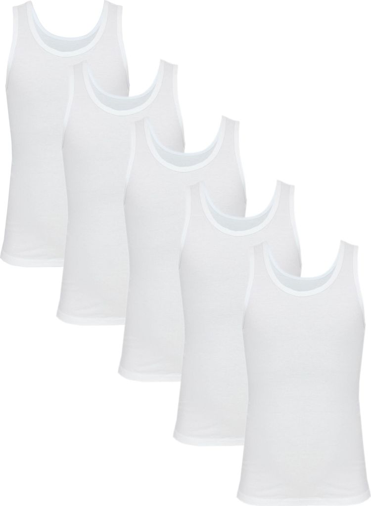 TupTam Kinder Jungen Unterhemd Ärmellos Tanktop 5er Pack , Farbe: Weiß, Größe: 140-146