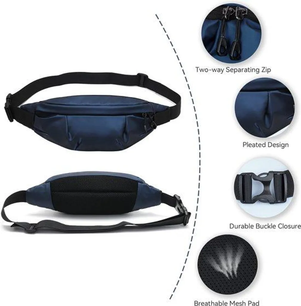 Sac banane grand volume rembourré bleu foncé sangle réglable confort