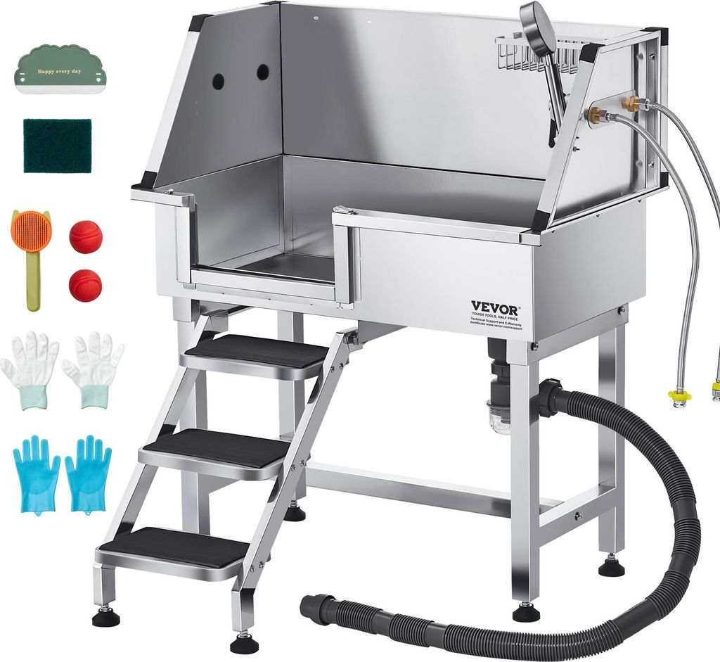 VEVOR Hundewaschstation aus Edelstahl, 870x488x1025 mm Produktbild 