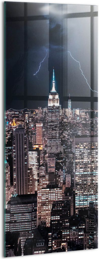 Designer Glasbild - Wandbild - Glas Bild - 50x125 cm - New Yorker Wolkenkratzer Bei Nacht
