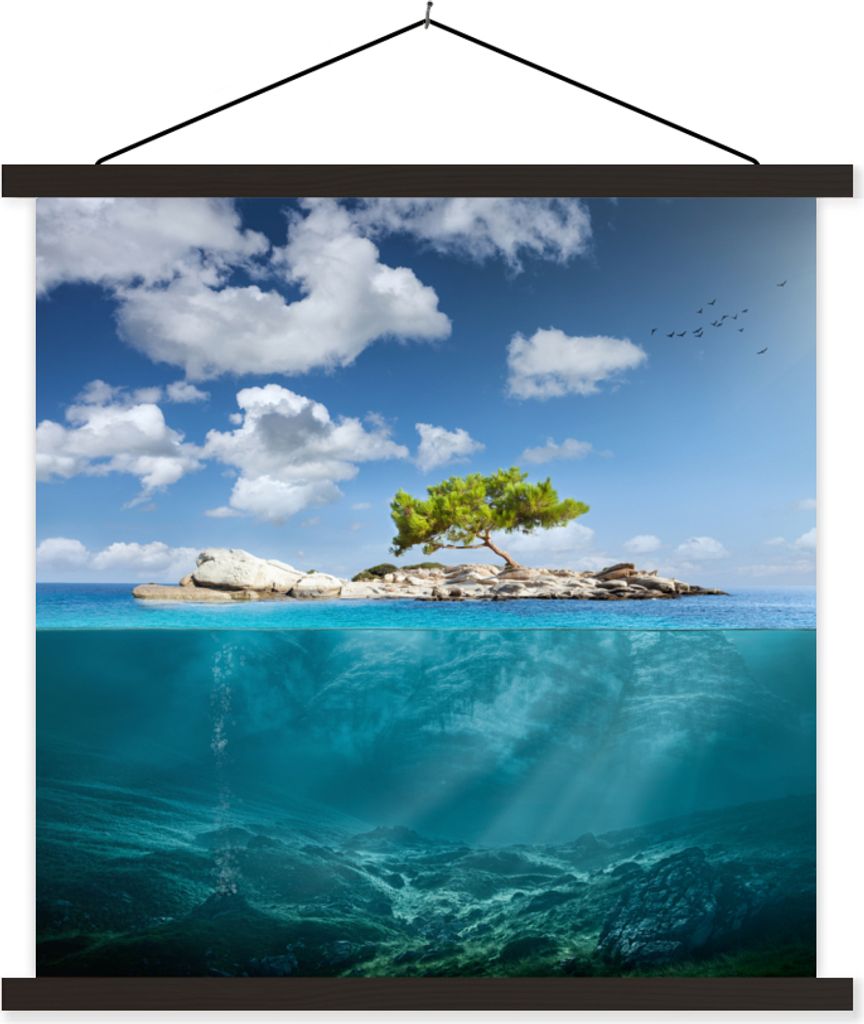 MuchoWow Textilposter Meer - Baum - Insel 90x90 cm mit schwarzem Rahmen - Magnetisches