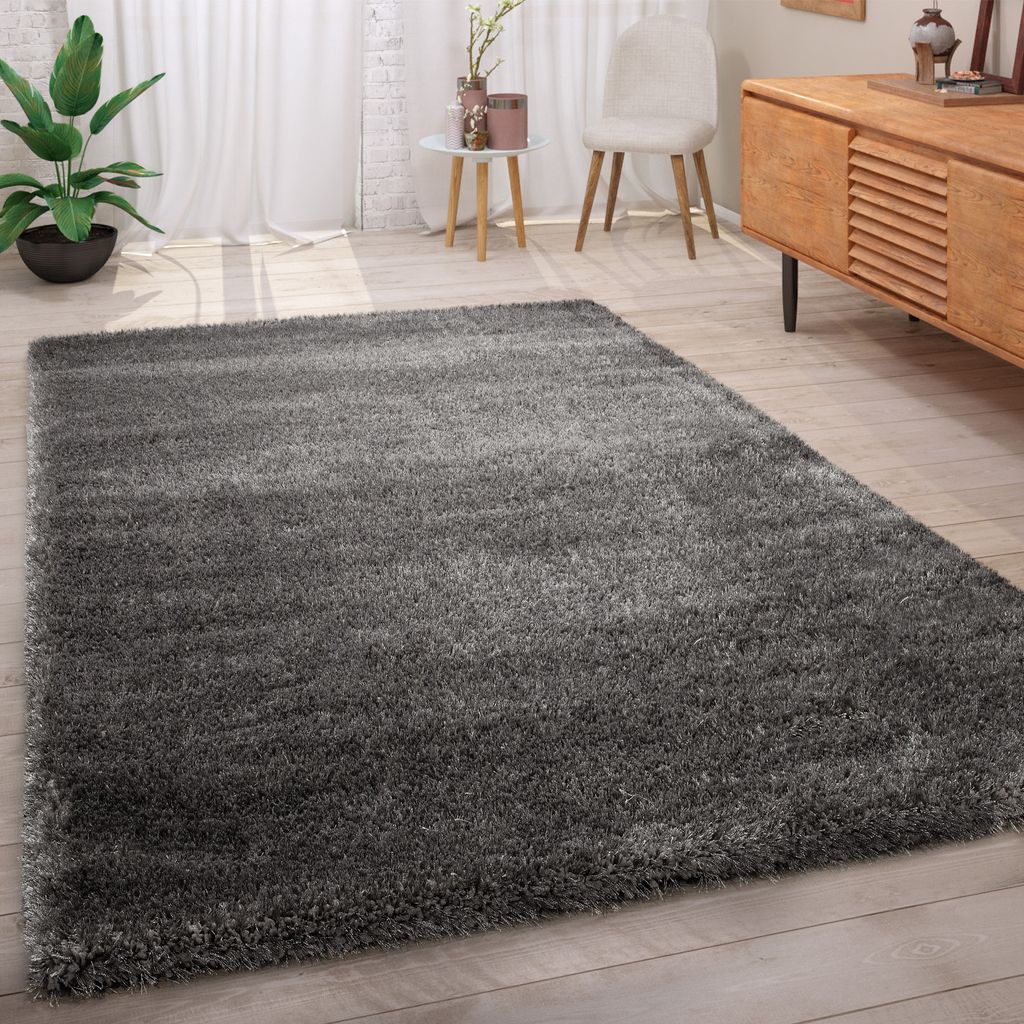 Shaggy Teppich Hochflor Langflor leicht Meliert Qualitativ u. Preiswert Uni Grau Grösse 60x100 cm